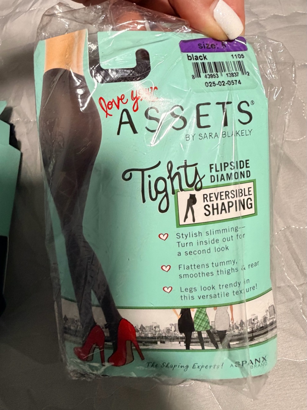 ASSETS by Sara Blakely Black Tights - Reversible Shaping flipside diamond tights
